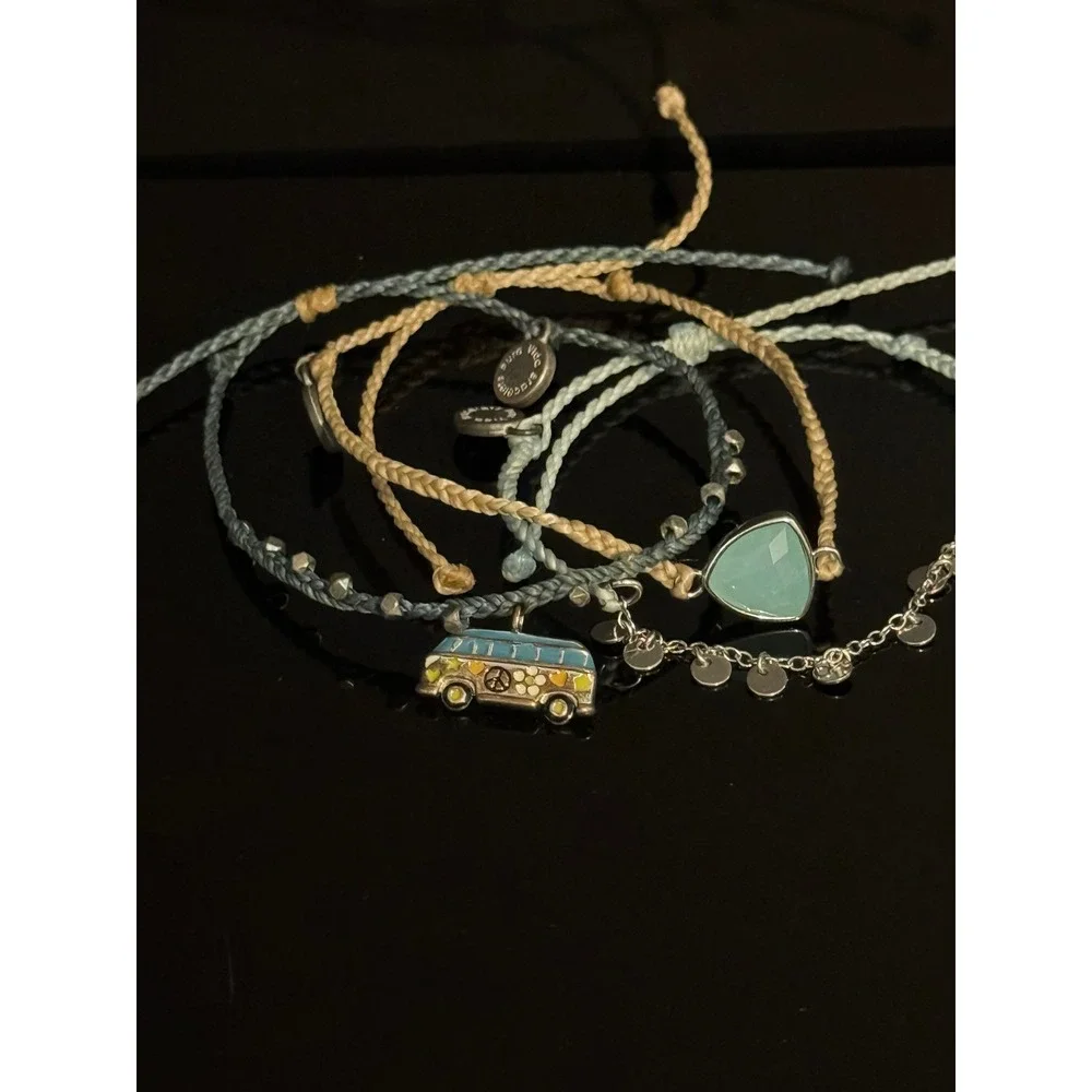 Pura Vida Bracelet Stack Hippie Van Charm Turquoise Stone Boho Blue Tan Set - Picture 5 of 7